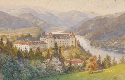 Uitzicht over kasteel Grein op de Donau door Georg Janny